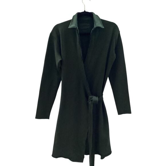 Frank & Eileen Willa Long Sleeve Triple Fleece Wrap Dress In Evergreen Small - Picture 8 of 16